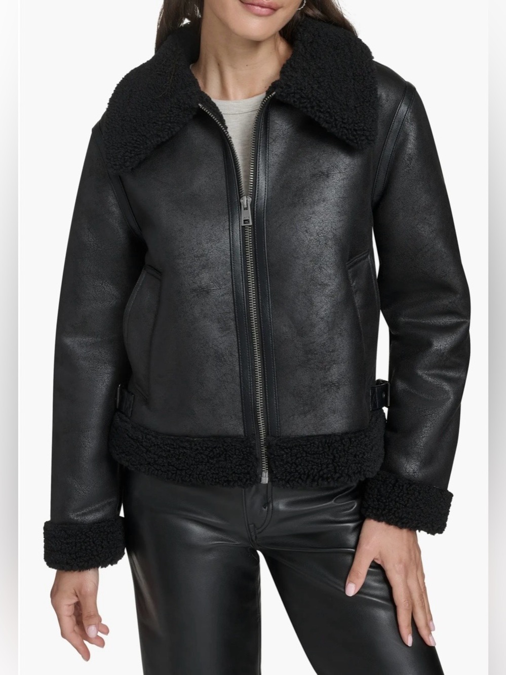 NWT Levi’s Faux Leather Faux Shearling Bomber Jacket Black Size L